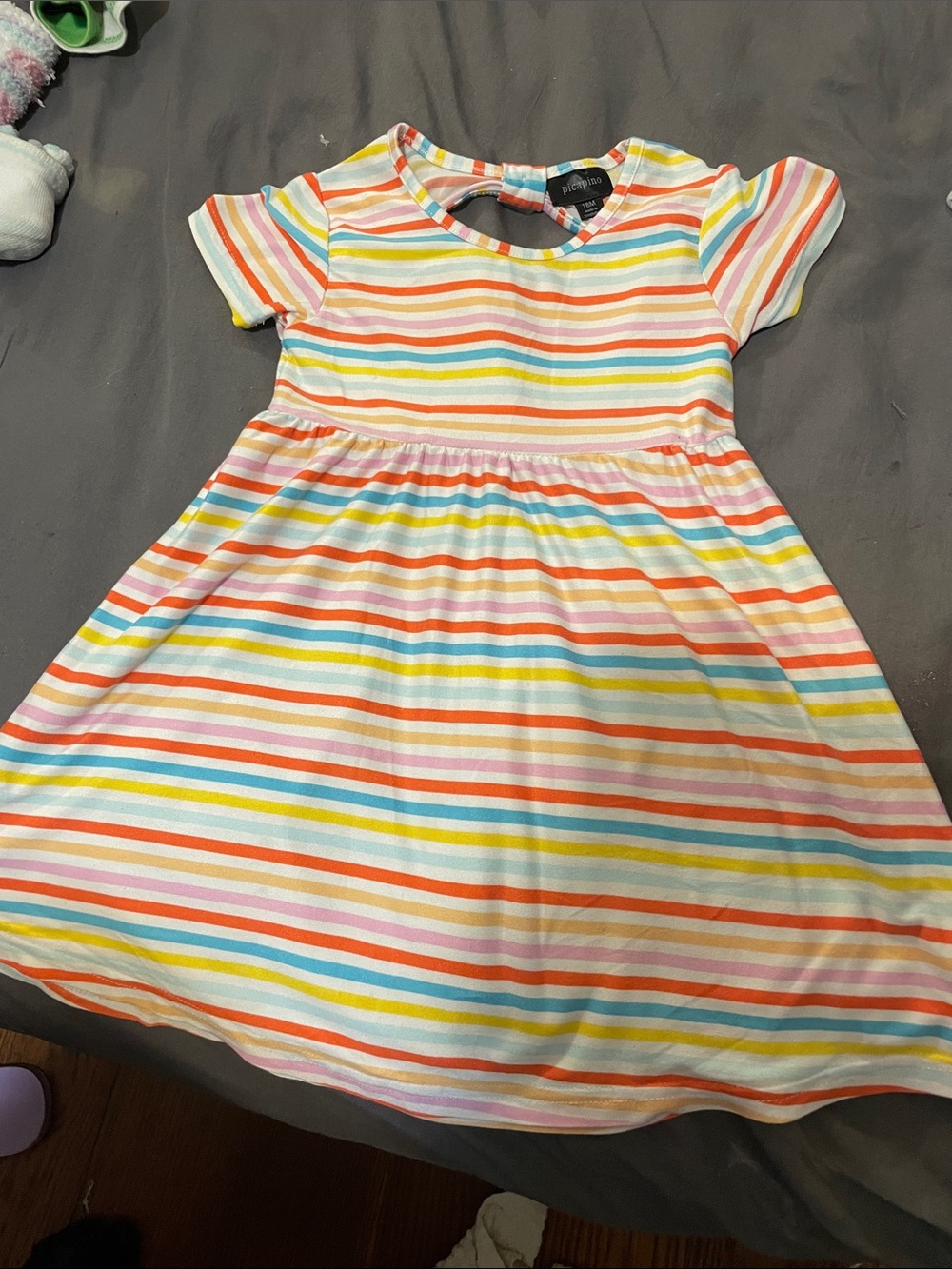 Rainbow Stripe Short Sleeve Twirl Dress for Girls - Multi